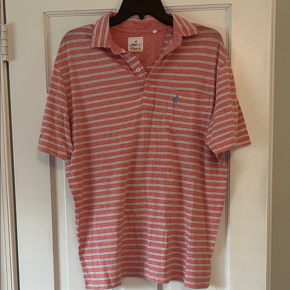 Johnnie-O Coral and White Striped Polo - New without Tags